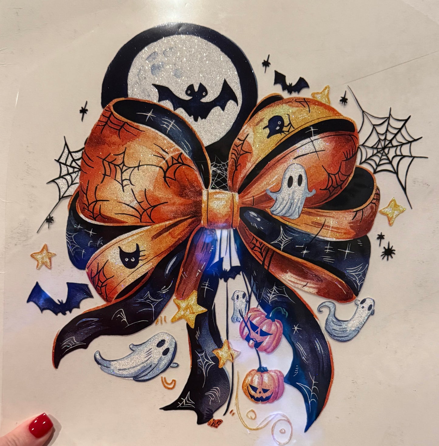 A014 Glitter Spooky bow- Heat Transfer