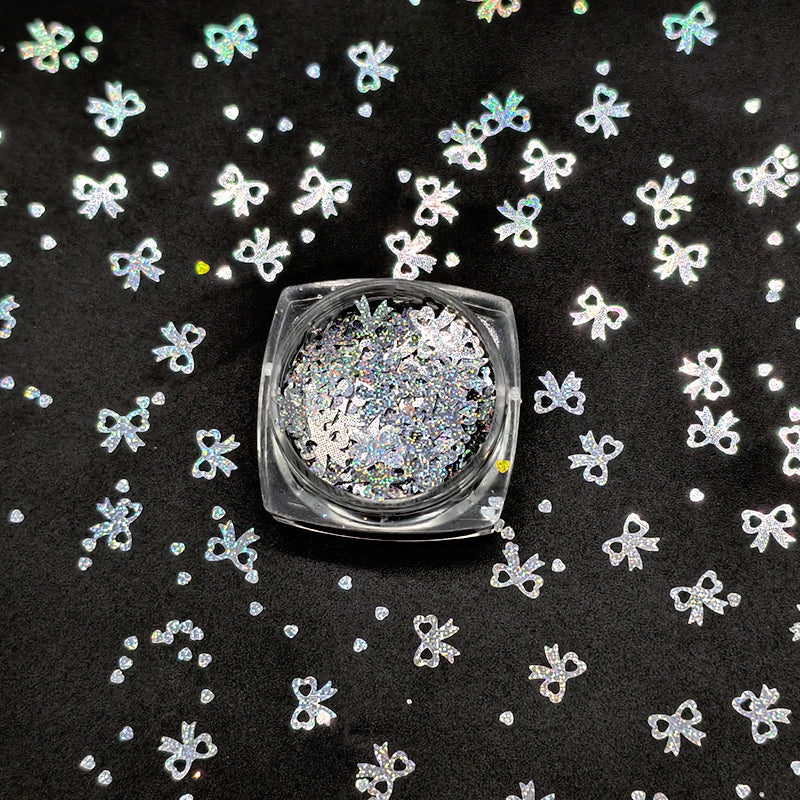 Silver bows and mini hearts