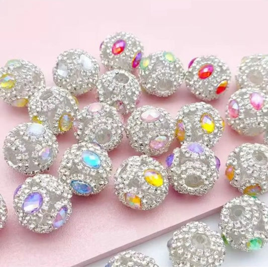 BE22 Silver With Jewel Rhinestone Bead Mix